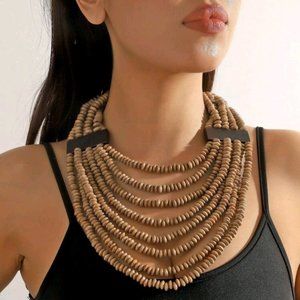 Handmade Multilayered Wooden Beaded Necklace.
